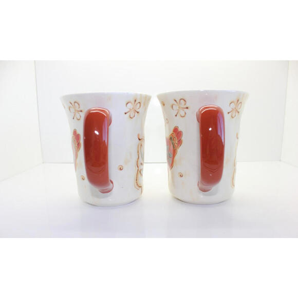 Pier 1 Imports Set of 2 Gallo Rooster Design Coffee Tea Mugs Ironstone 14 oz - Picture 4 of 10